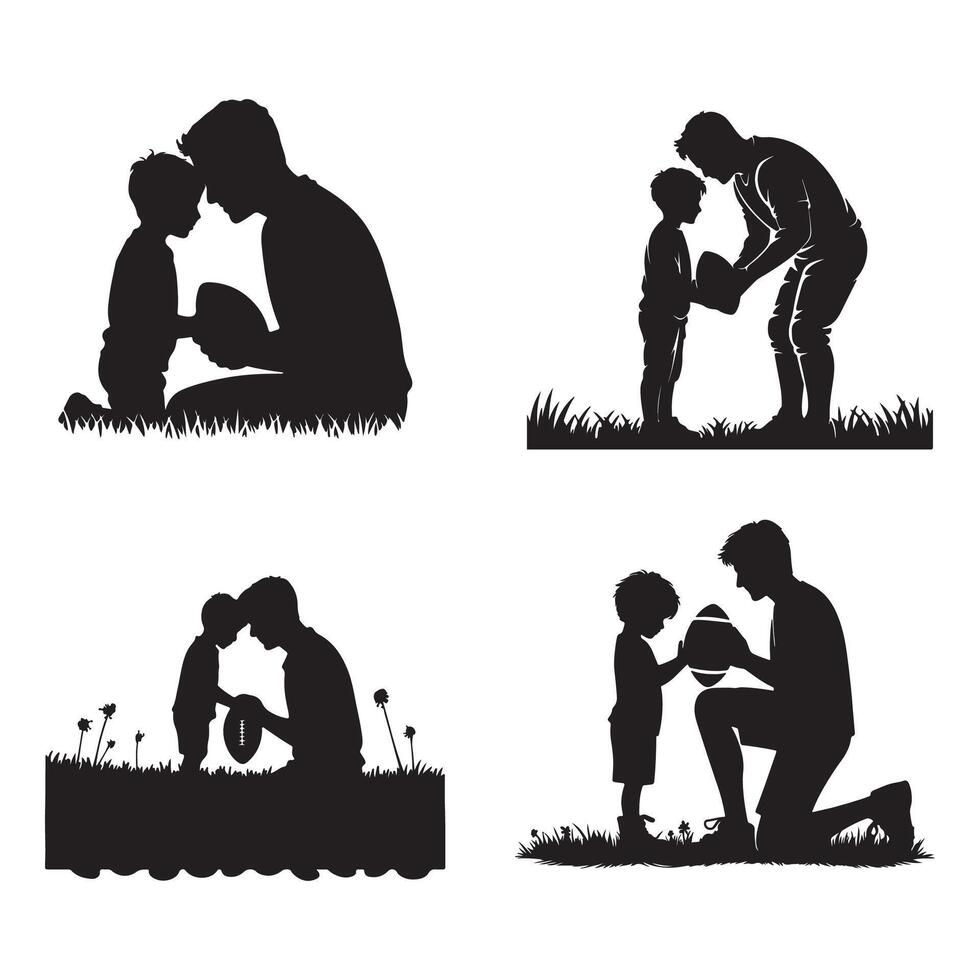 Father and Son Silhouette Playing Ball Family Bonding Image vector