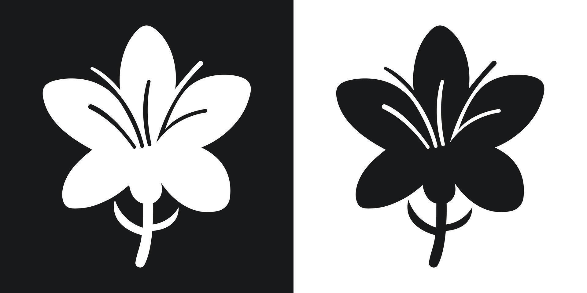 Simple and minimalist lily flower silhouette icon in black and white on dual backgrounds vector