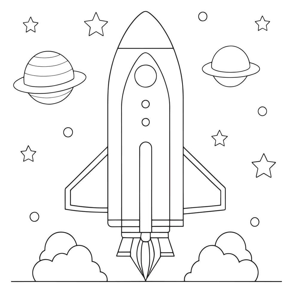 outlined cartoon spaceship in line art illustration vector