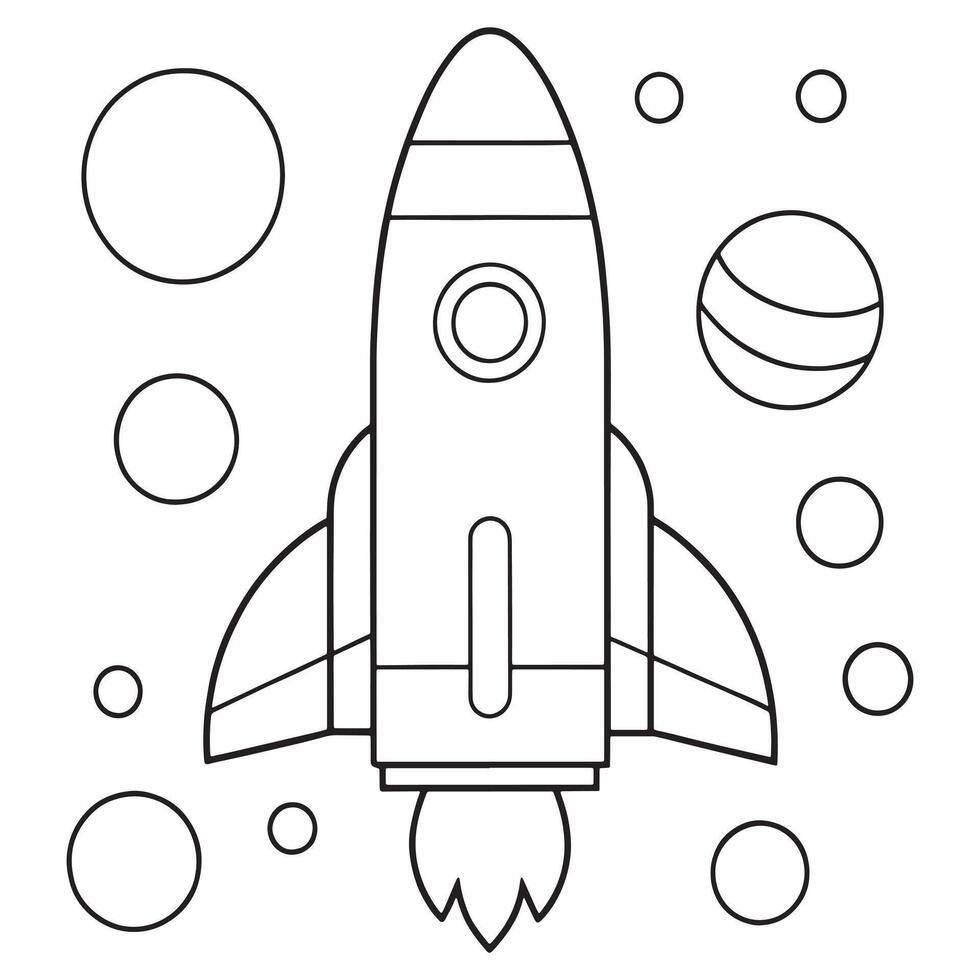rocket launching with stars and clouds simple line art coloring page line art illustration vector
