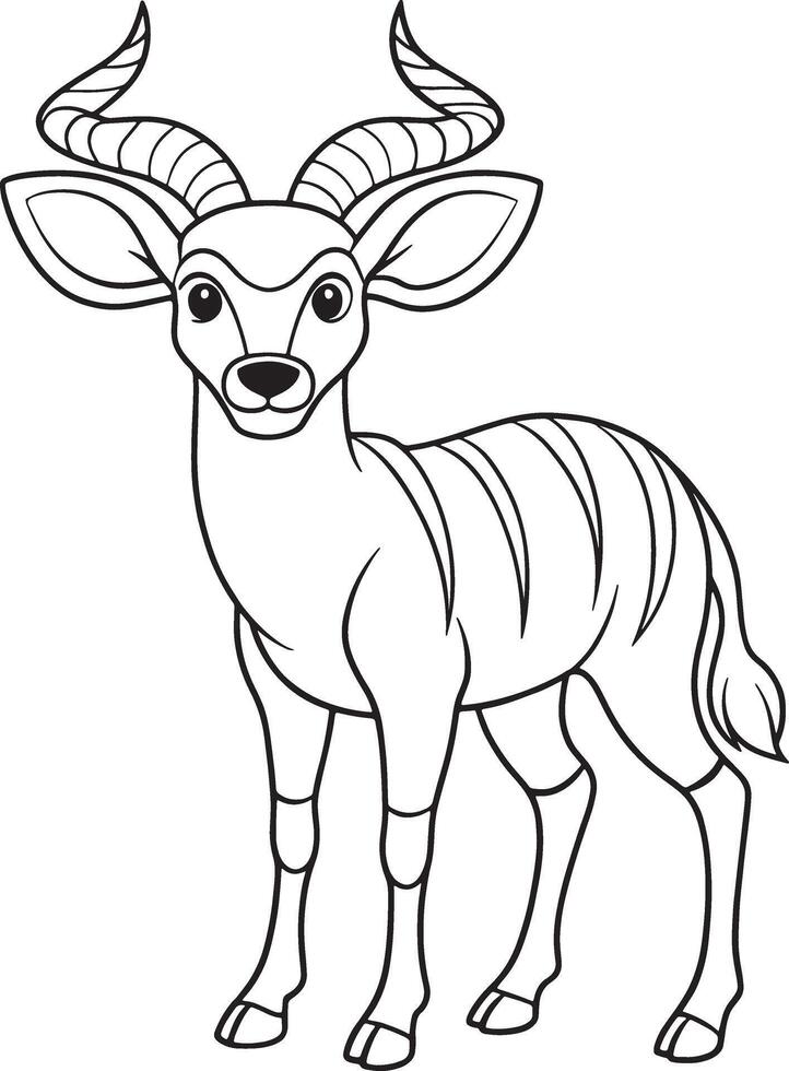Cute Nyala Antelope Cartoon Character Black and White Outline vector