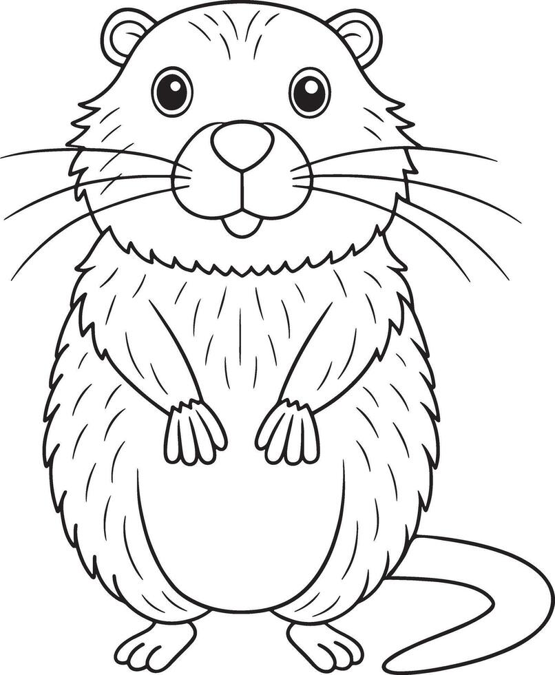 Cute Cartoon Nutria Standing Upright Line Art Illustration vector