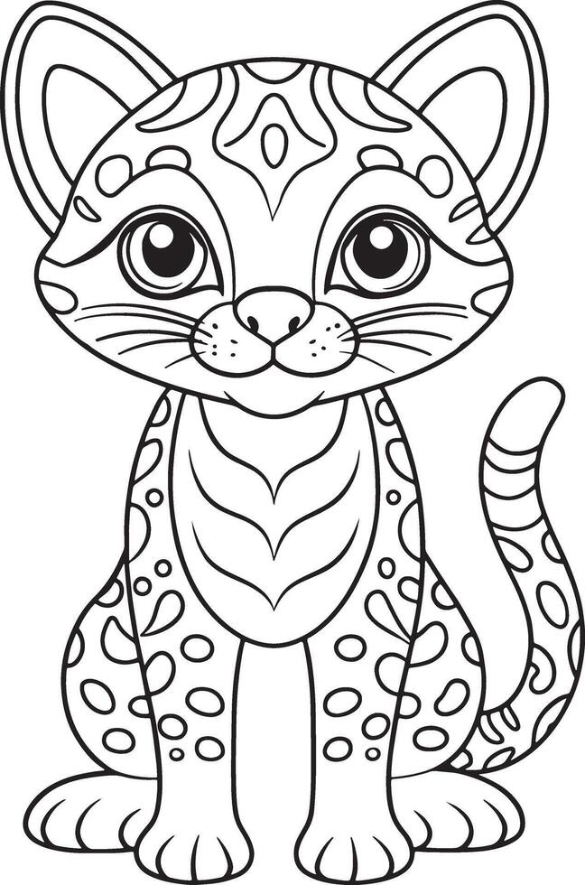 Cute Cartoon Ocelot Illustration for Coloring Book or Page vector