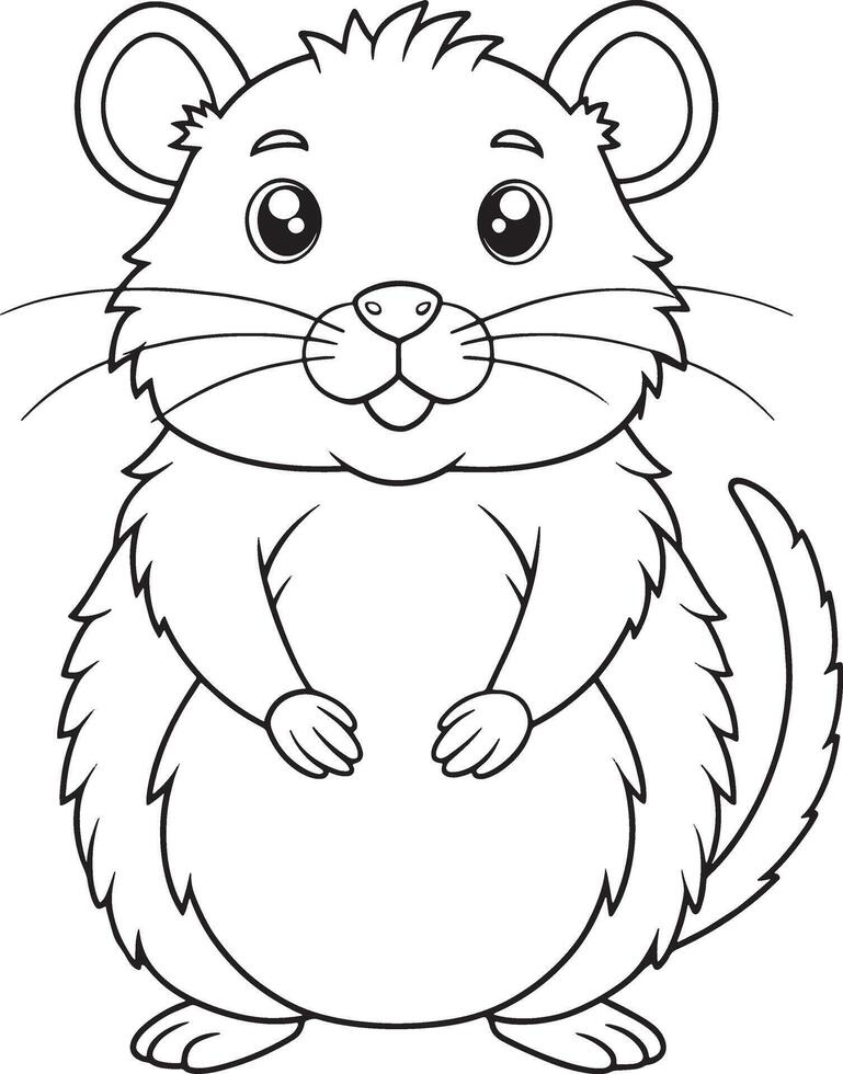 Cute Cartoon Vole Standing Up Coloring Page for Kids vector