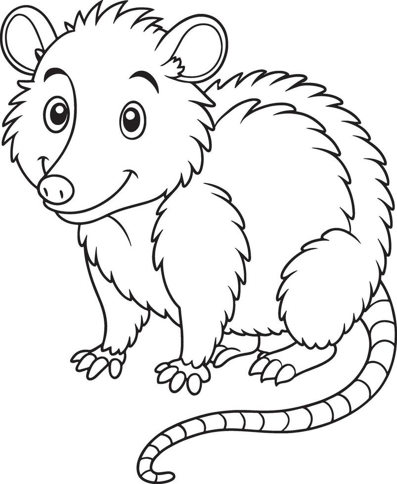 Cute opossum cartoon illustration for coloring book or educational materials vector