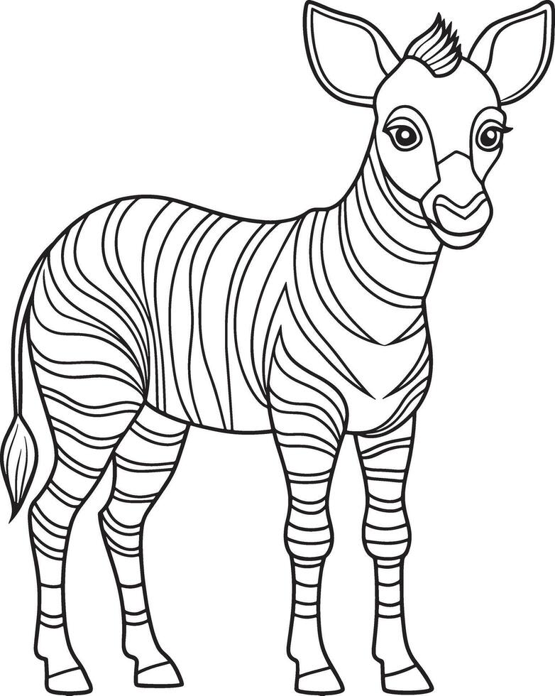 Cute Okapi Cartoon Character Line Art for Coloring Book Page vector