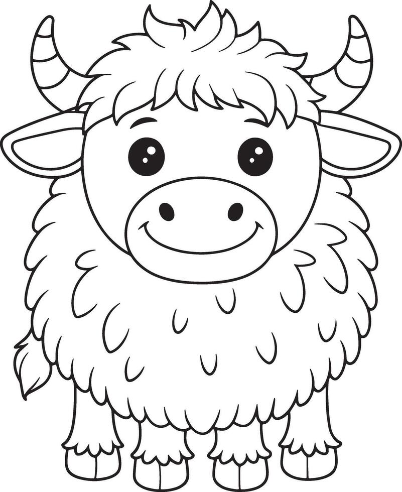 Cute Cartoon Yak Illustration for Coloring Books and Activities vector
