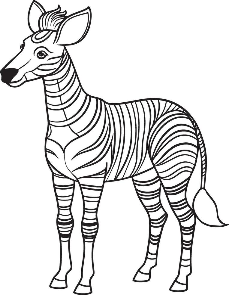 Okapi Illustration with Stripes in Black and White Outline Style vector