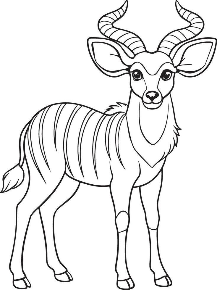 Cute Nyala Cartoon Outline Drawing for Coloring Book vector