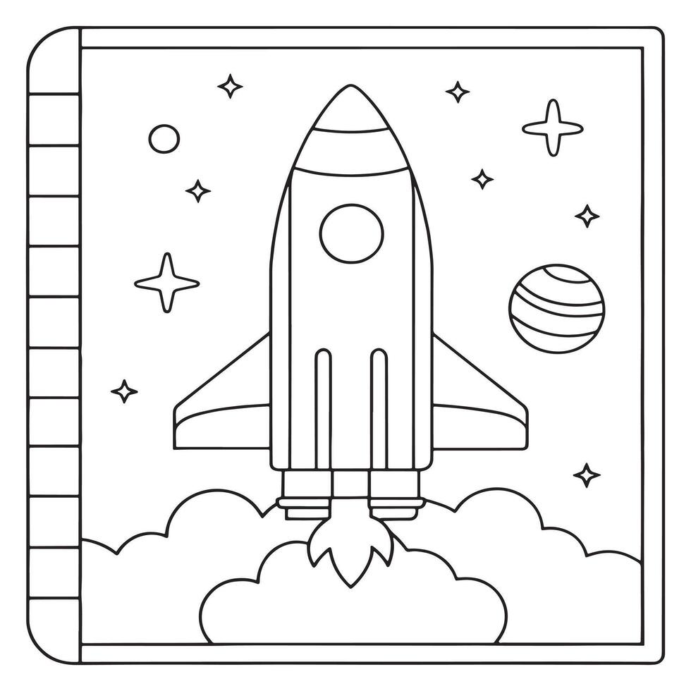 rocket launching into space simple sketch design coloring page line art illustration vector