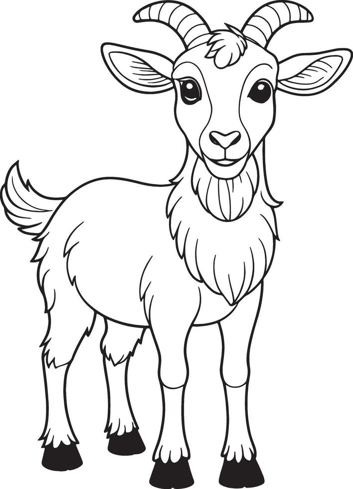 Cute Cartoon Pygmy Goat Illustration in Black and White Outline Style vector