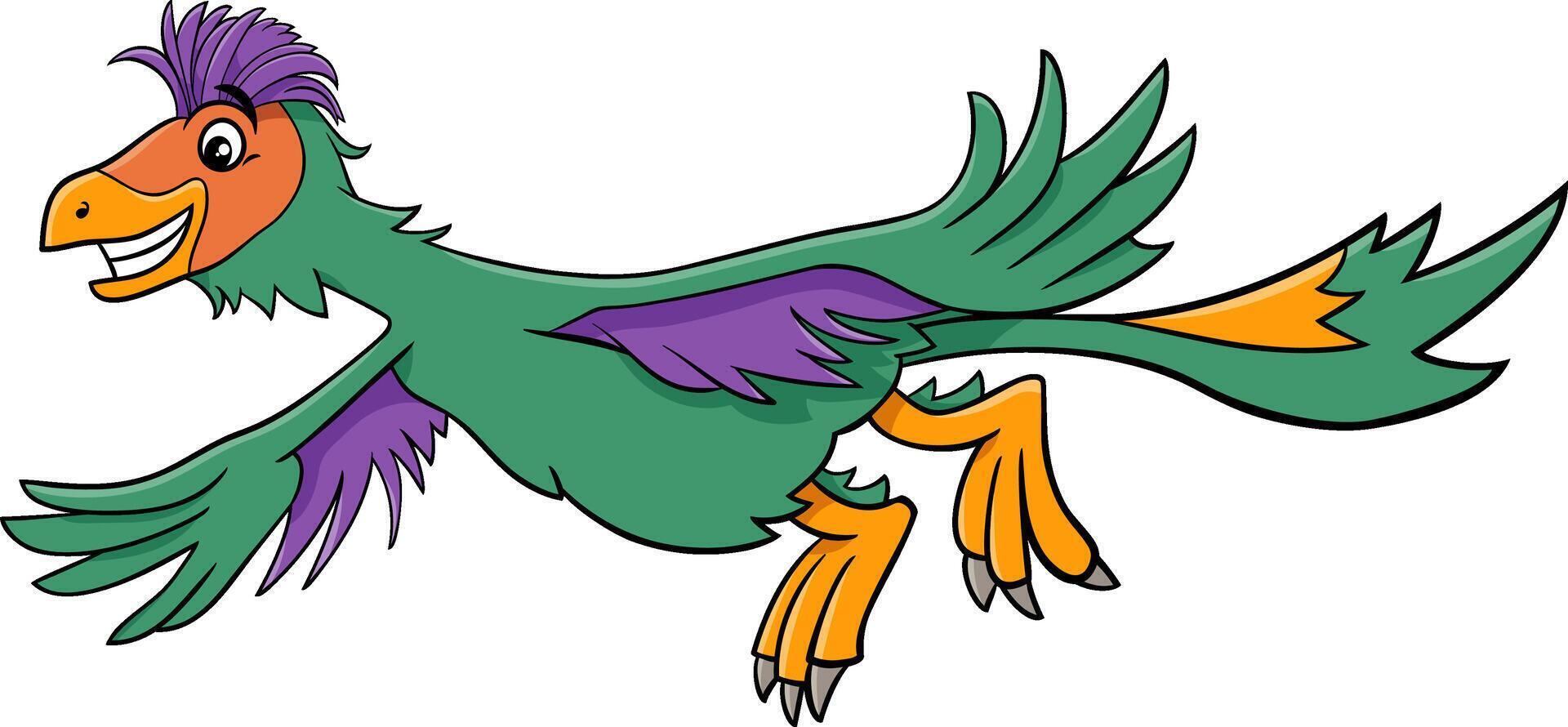 flying cartoon Caudipteryx or feathered dinosaur prehistoric character vector