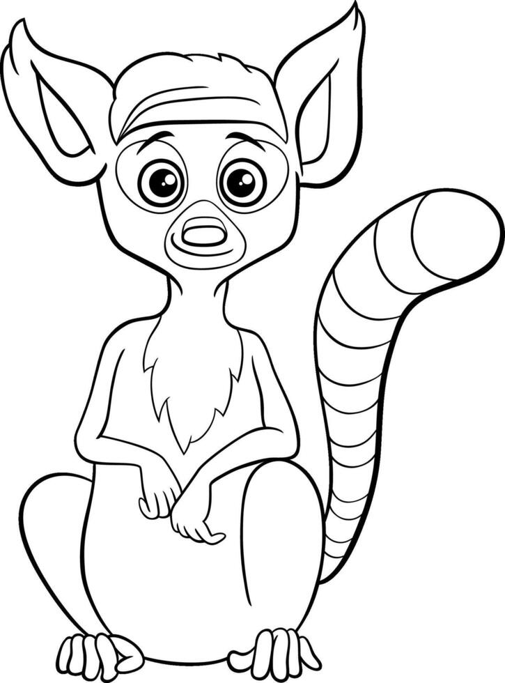 cute cartoon lemur primate animal character coloring page vector