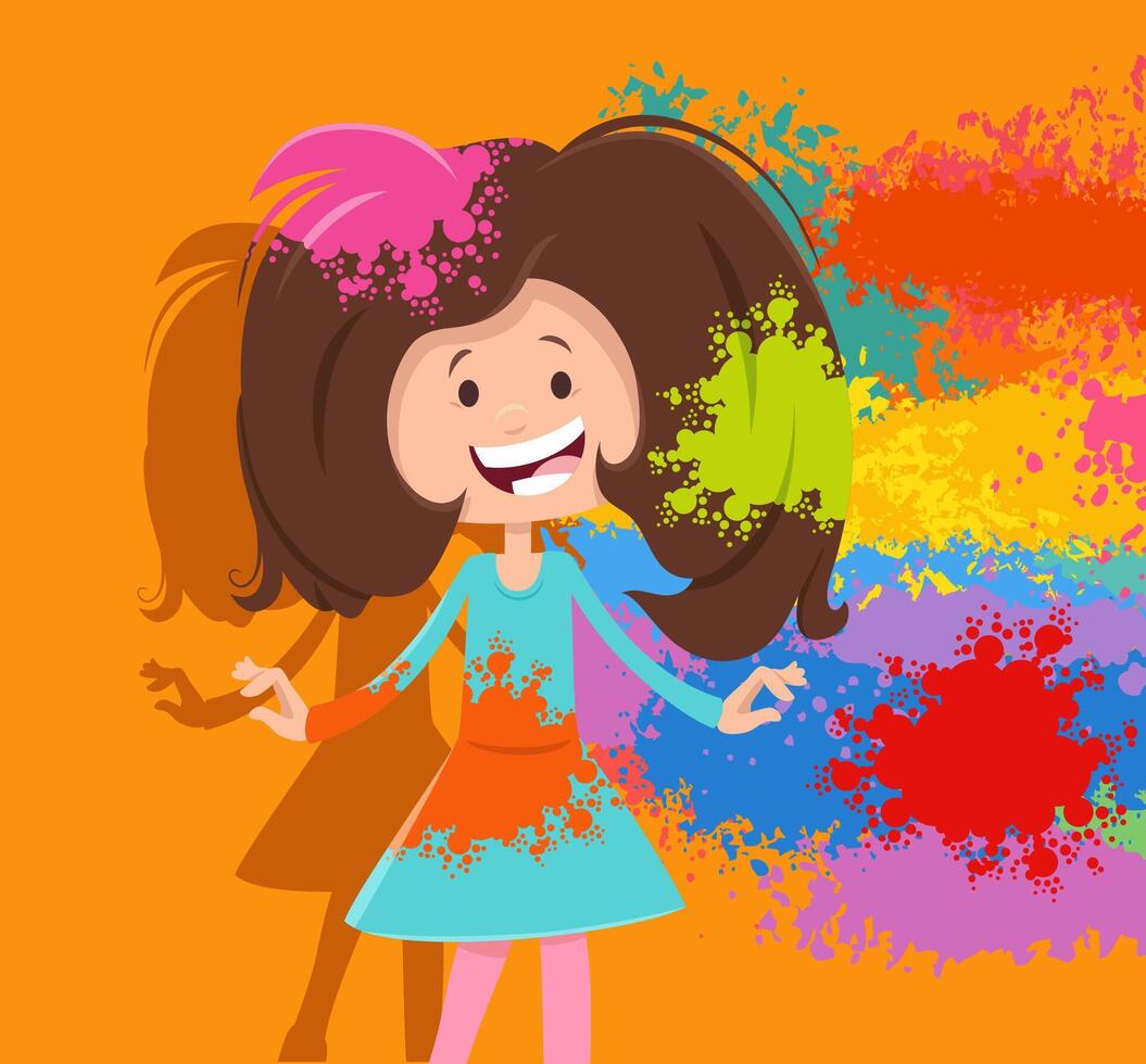 happy cartoon girl having fun on party with color powders vector
