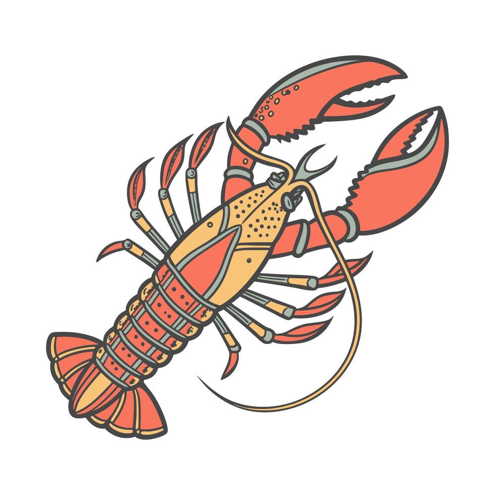 Lobster icon in doodle style. Simple seafood illustration. vector