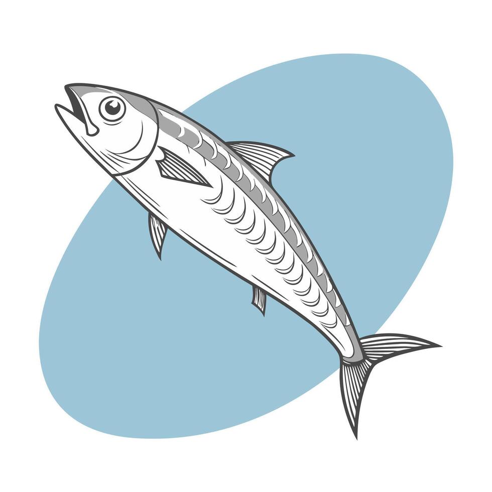 Sardine fish on a blue background. Simple illustration of sardine. Sketch illustration. vector