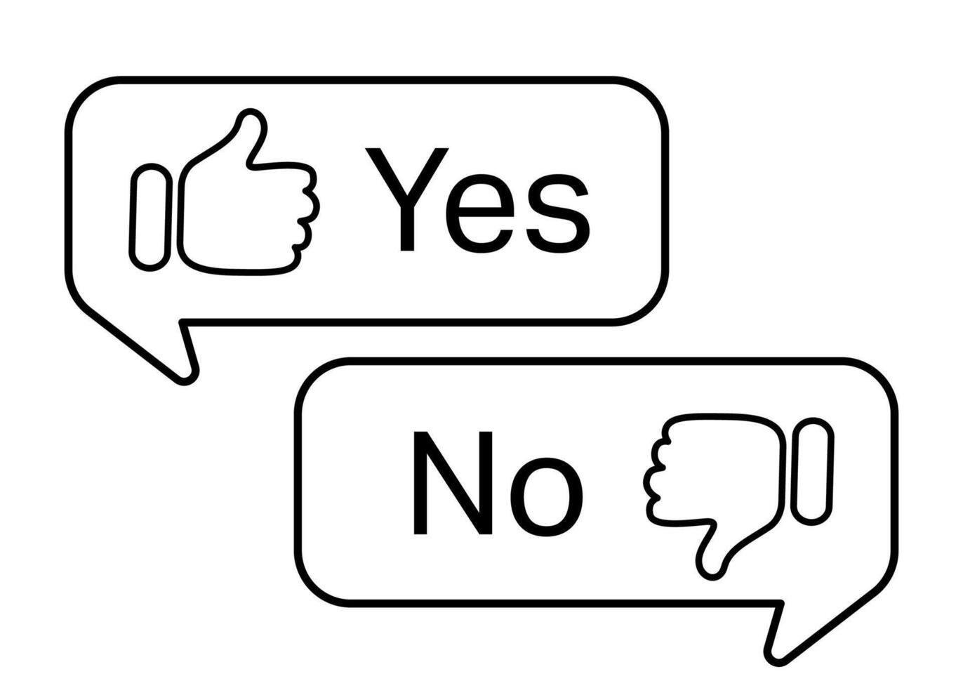Two speech bubbles with Yes or No. Like and dislike. Representing positive and negative responses. Rating of customer service satisfaction. Feedback concept. Quality control vector