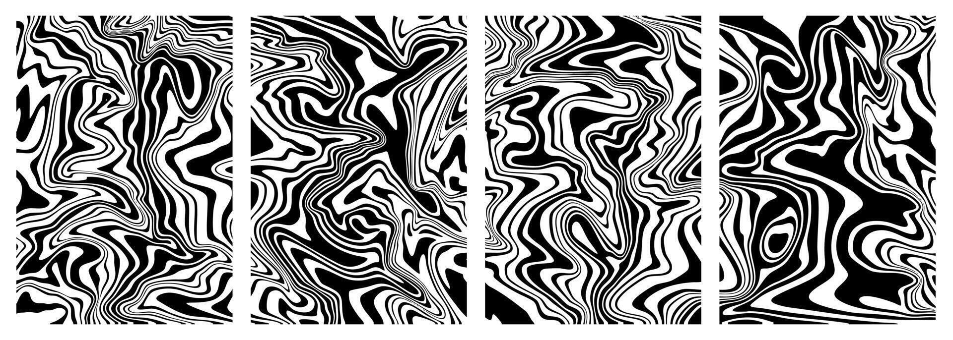 Liquid or marble texture. Abstract fluid ink background. Black and white banners vector