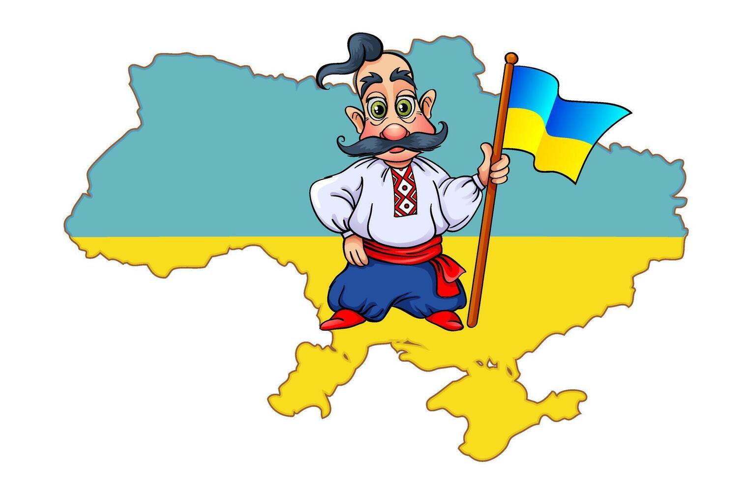 Cossack with Ukrainian flag on map background of Ukraine vector
