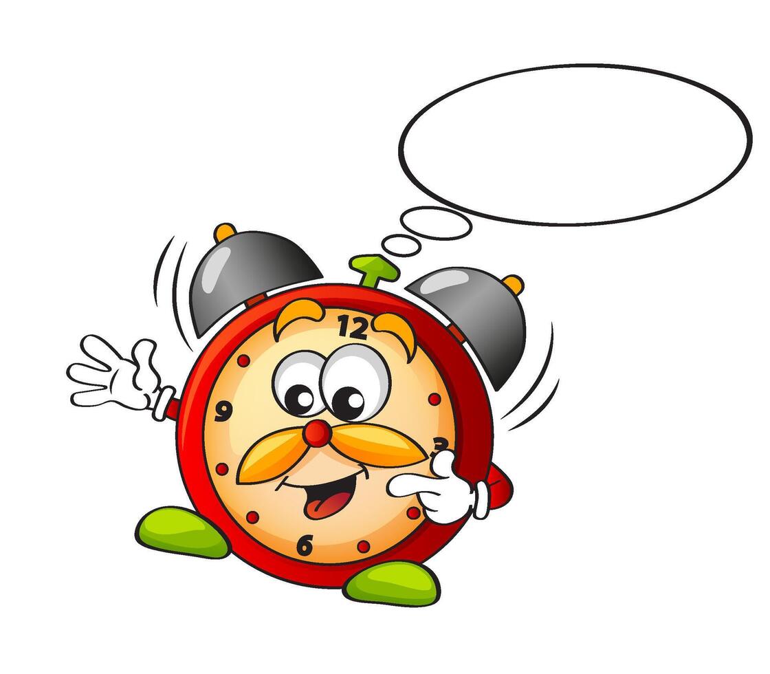 Cartoon alarm clock character with speech bubble vector