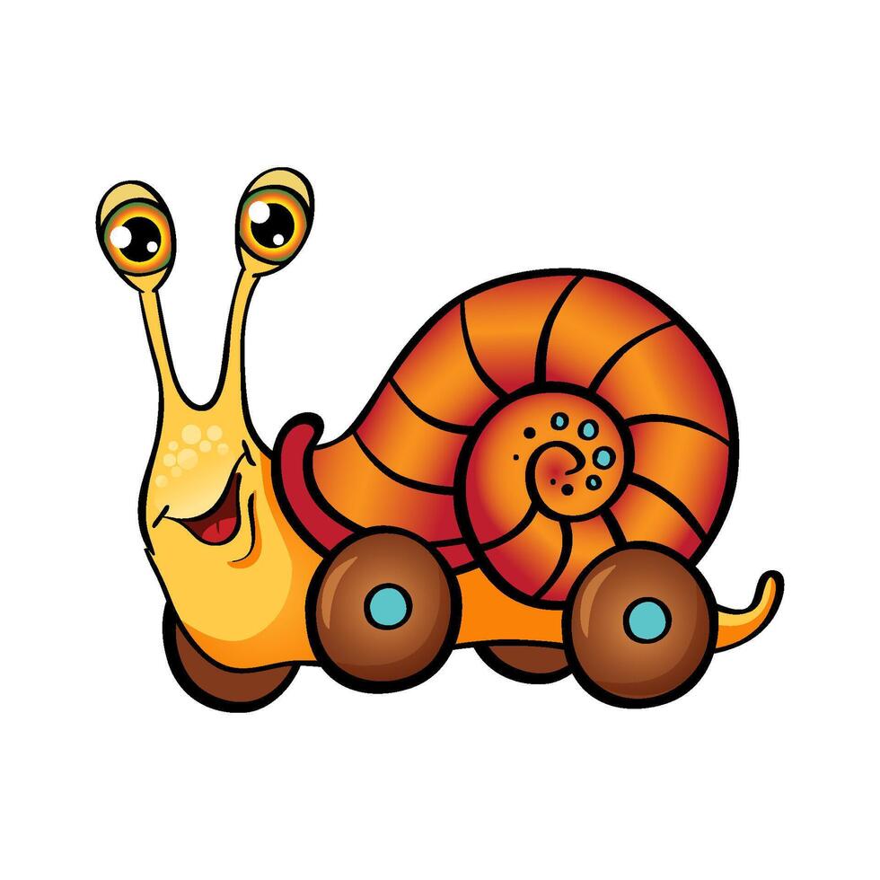 Cartoon snail on wheels vector