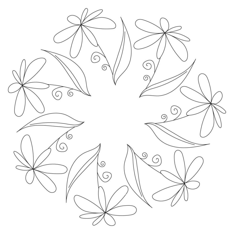 Circular frame with ornamental line art flowers in a botanical style. Suitable design for greeting cards, banners, and invitations vector