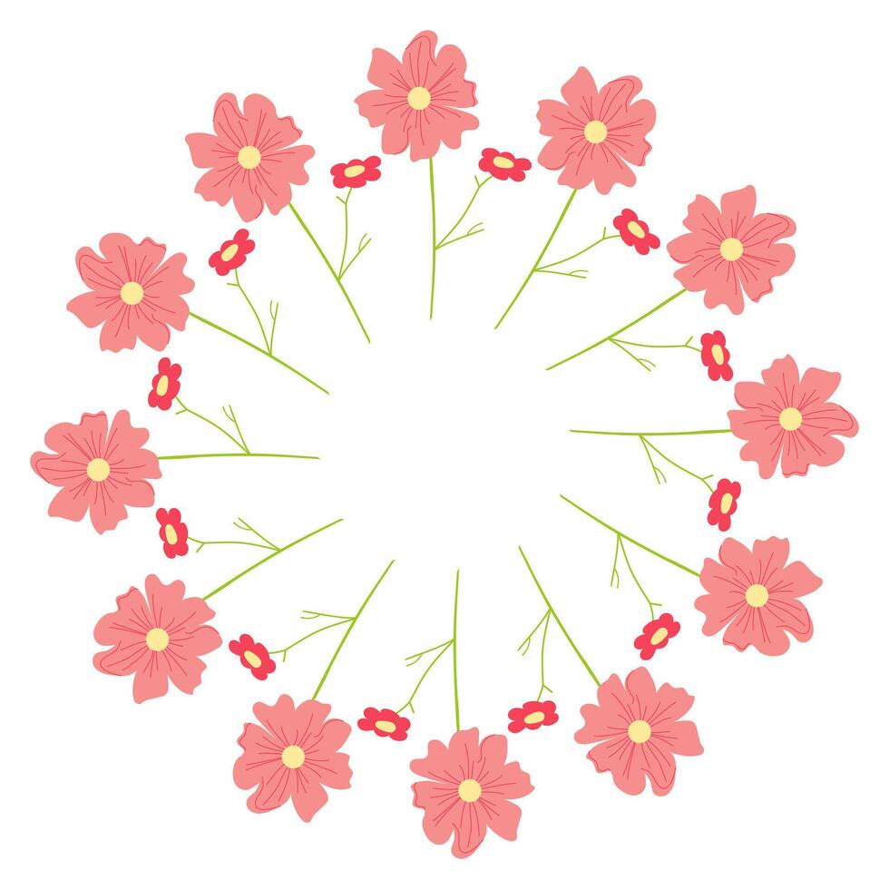 Circular red border with ornamental flowers. Stylish botanical design perfect for greeting cards, banners, and event invitations vector