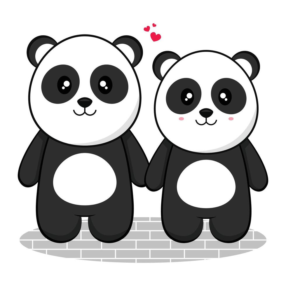 Two panda bears standing next to each other vector