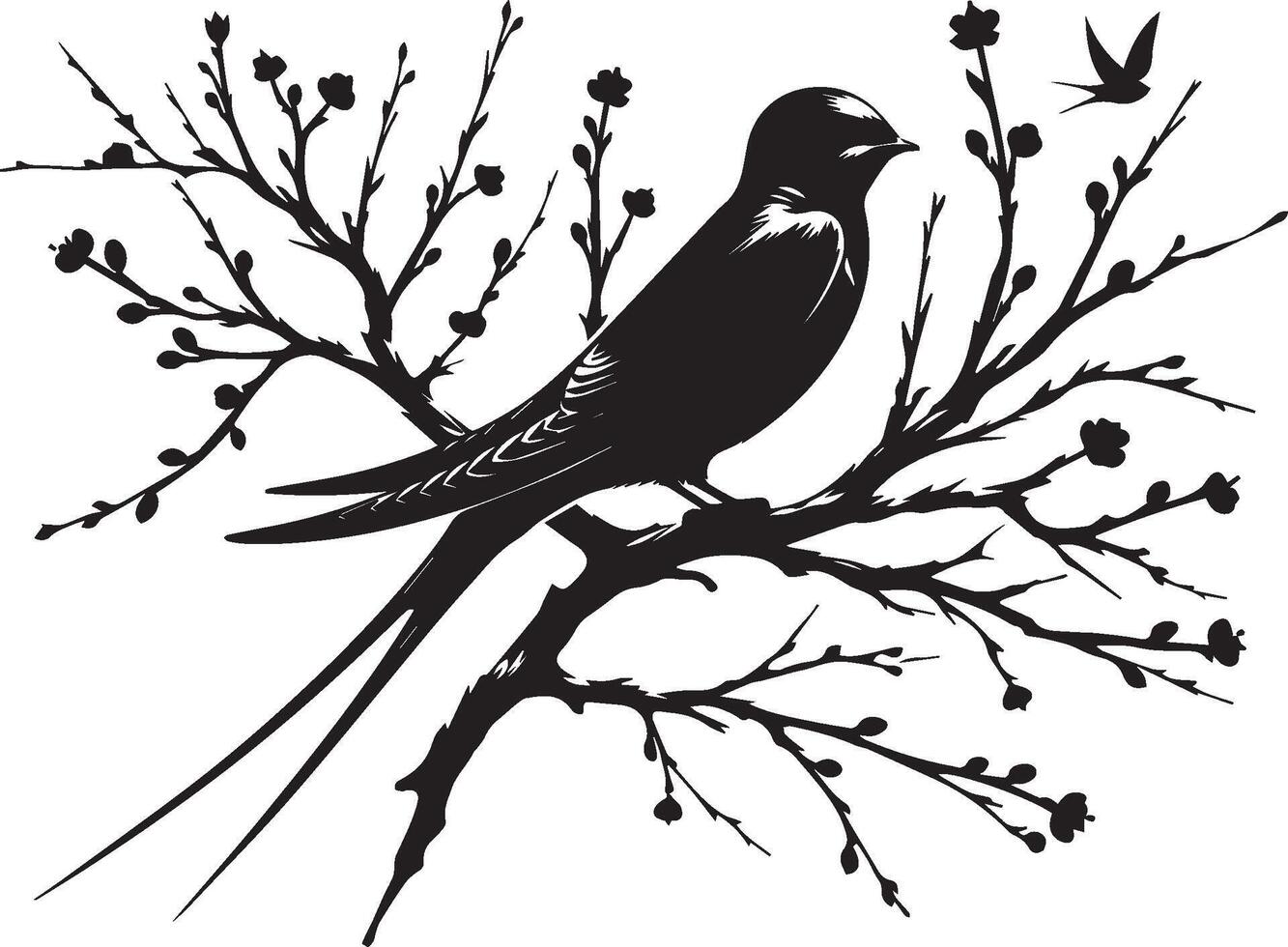 Silhouette of a swallow on a blooming branch vector