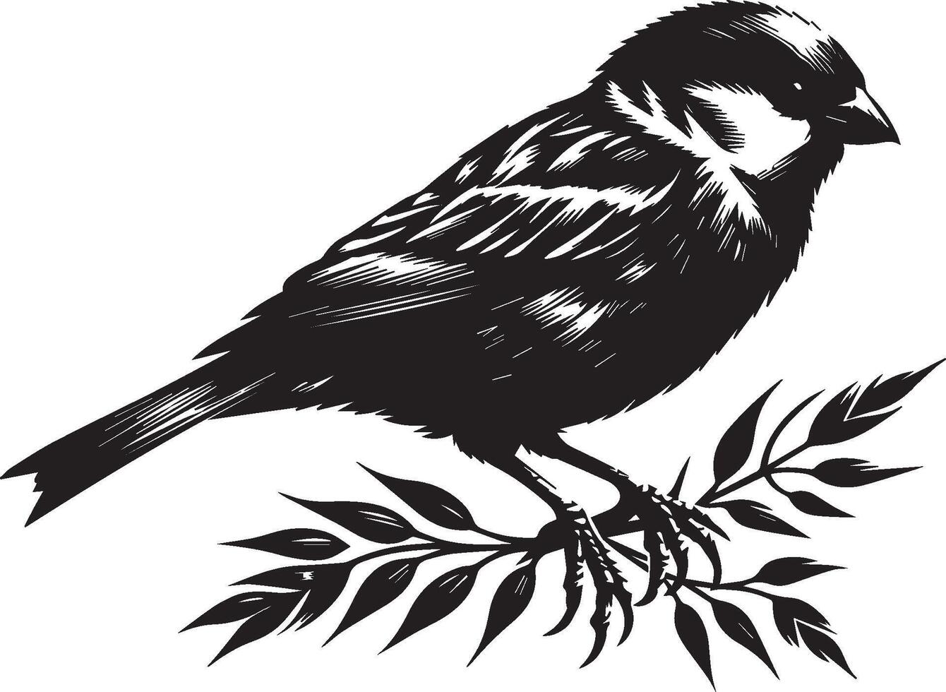 Detailed sparrow bird silhouette on branch vector