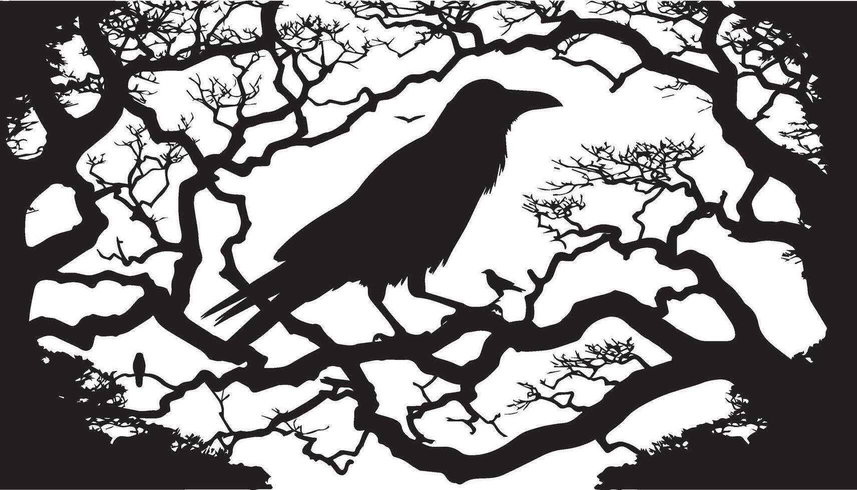 Silhouette of a raven in a barren tree vector