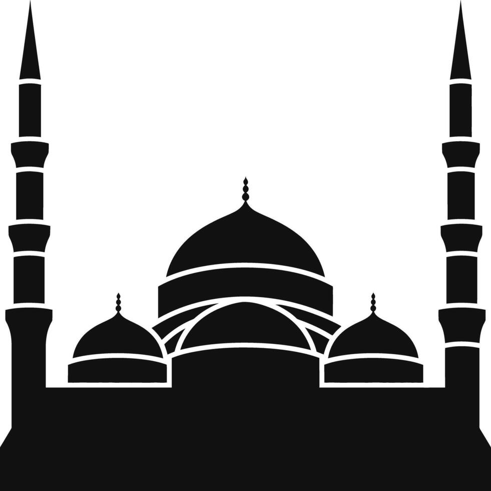 Mosque silhouette with minarets and domes vector