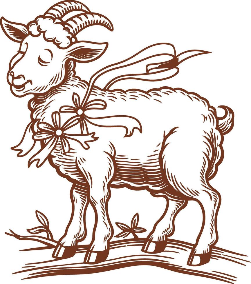 Adorable lamb with ribbons silhouette vector