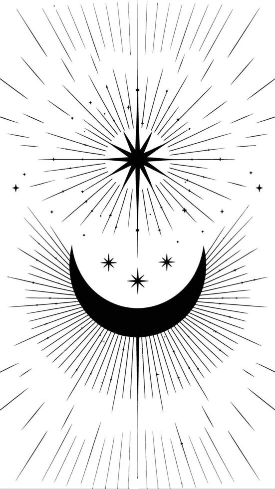 Celestial moon and starburst silhouette vector