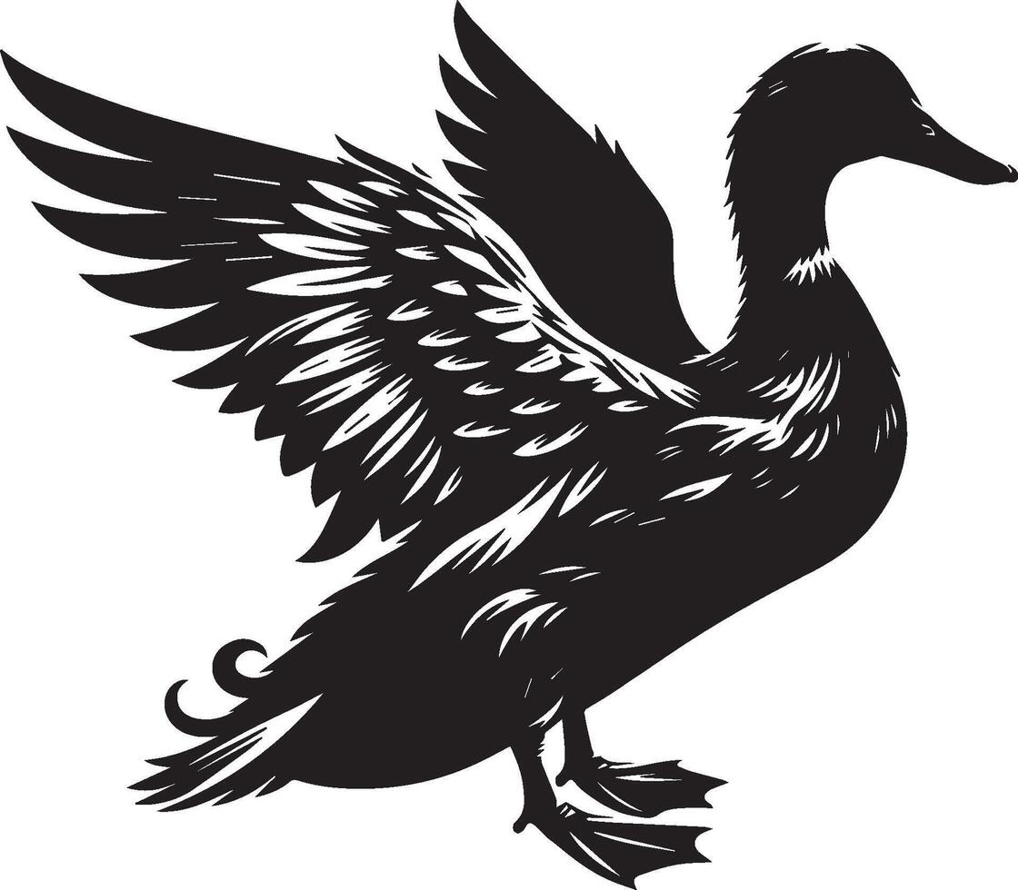 Detailed duck silhouette with spread wings vector