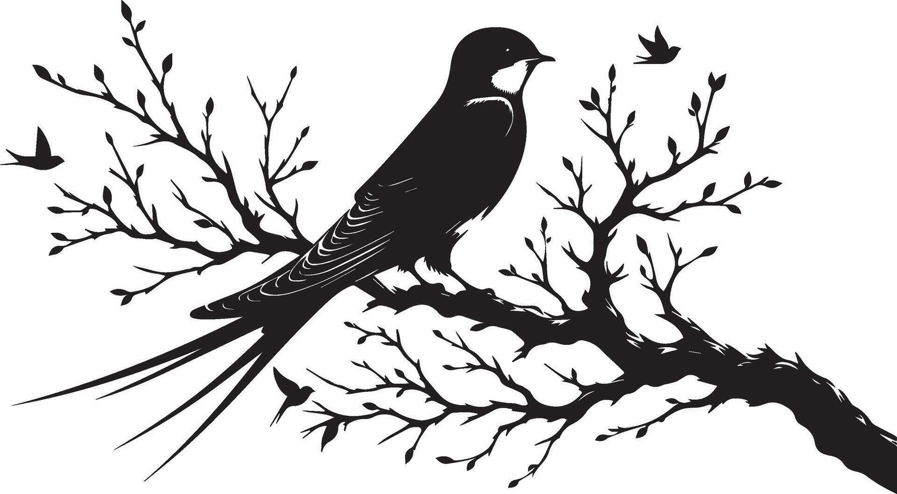 Silhouette of a bird perched on a branch vector