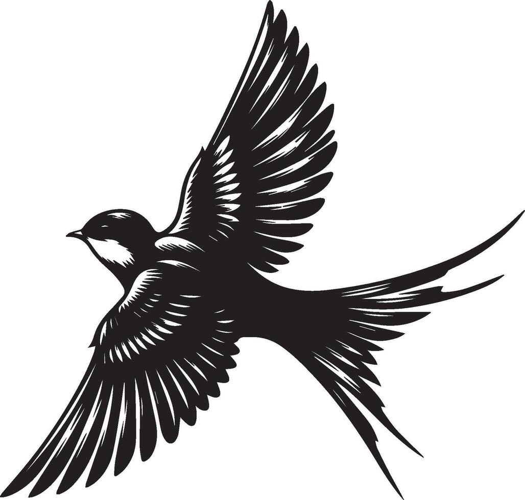 Stylized bird in flight monochrome illustration vector