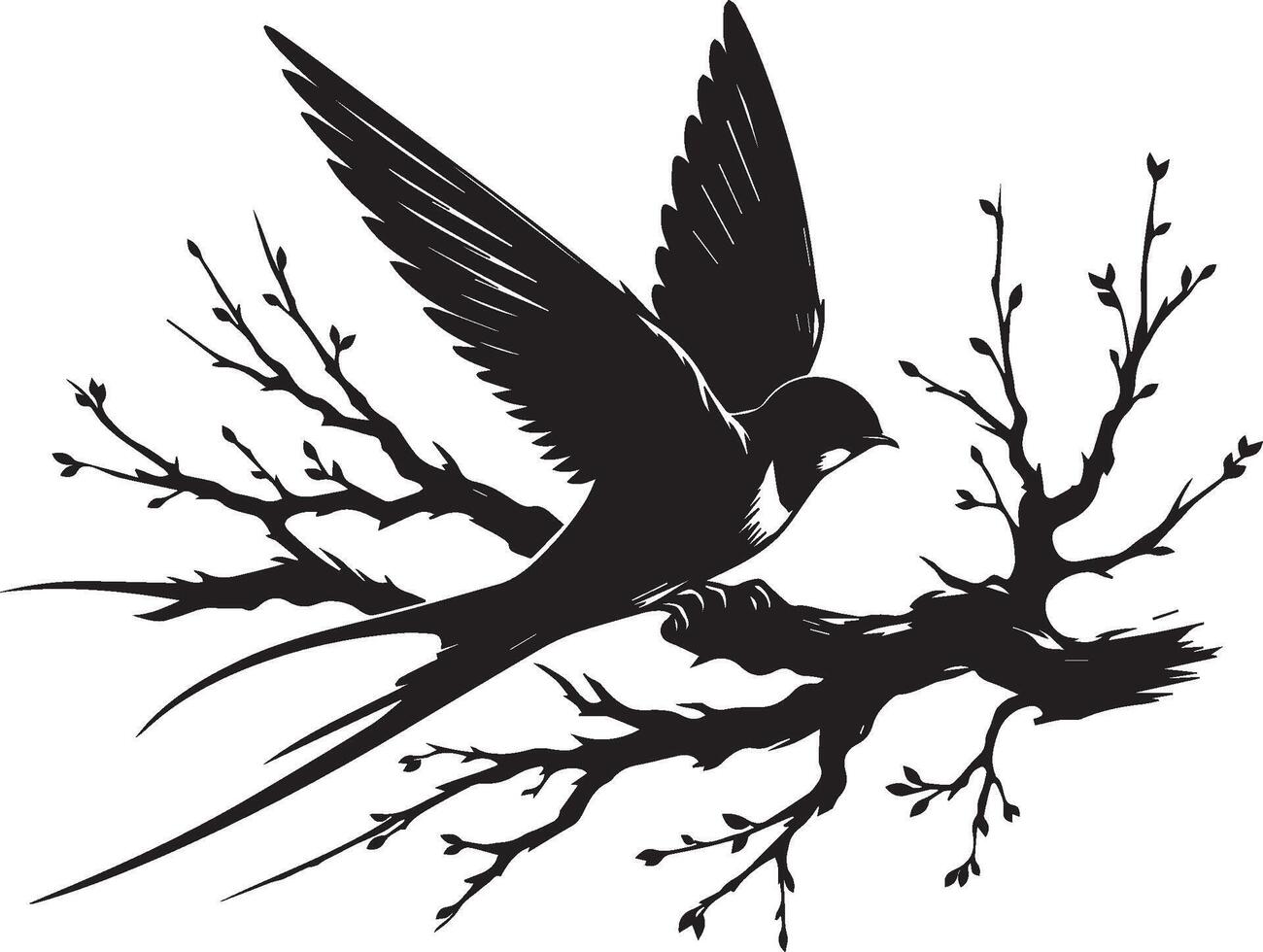 Silhouette of swallow on branch vector