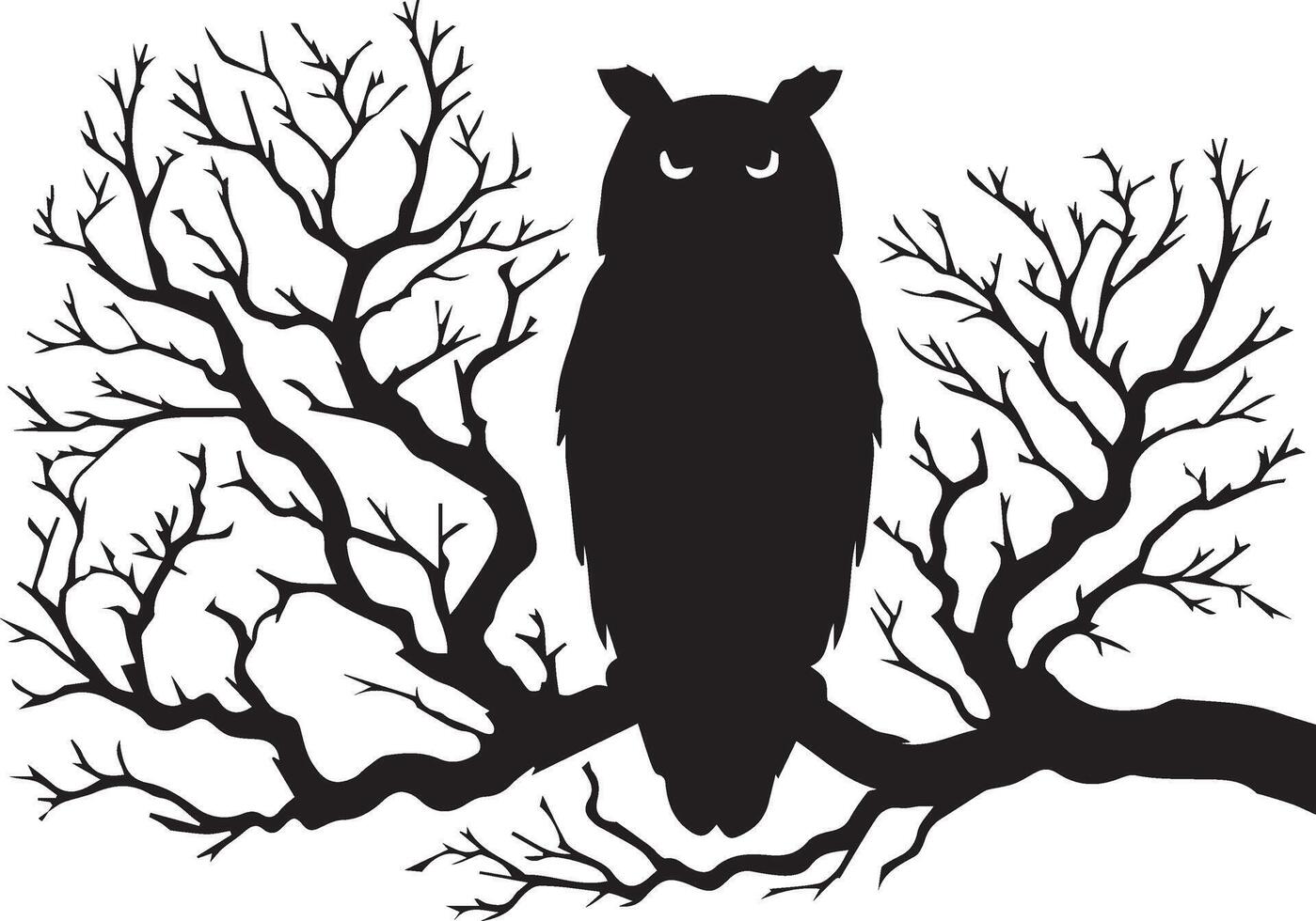 Silhouette of an owl on a bare tree branch vector