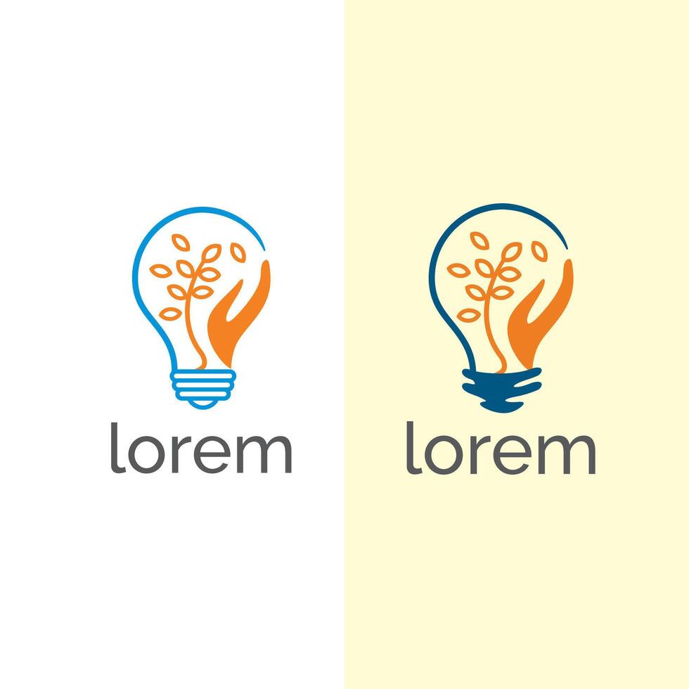 Abstract Bulb with plant and Hand logo design template vector