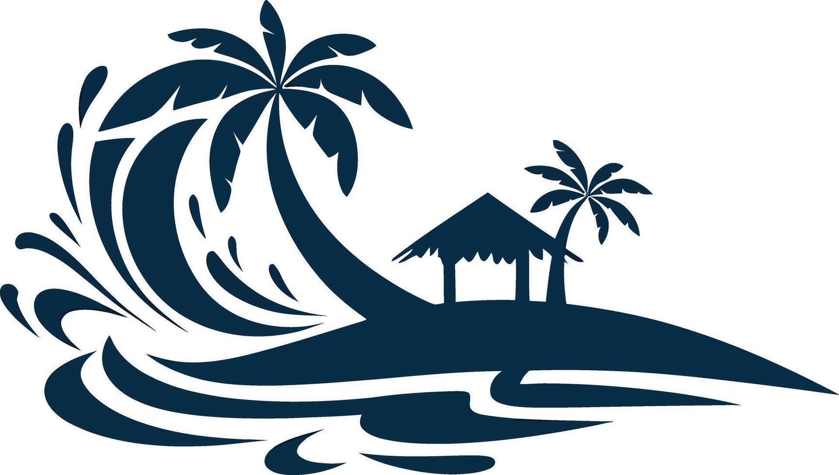 Tropical island wave silhouette scene vector
