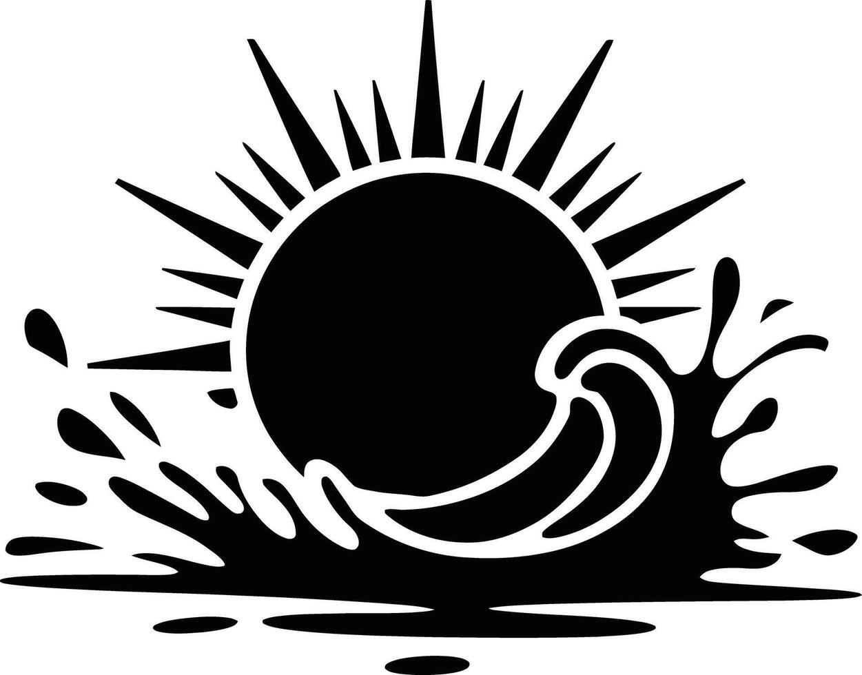 Ocean wave sunrise silhouette vector