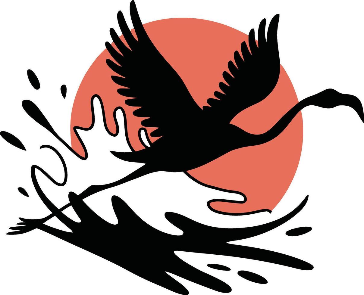 Elegant crane bird silhouette in flight vector