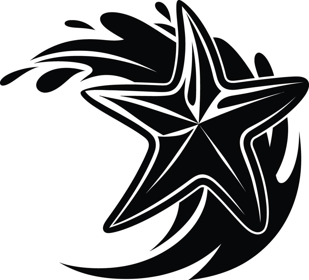 Starfish in ocean wave silhouette vector