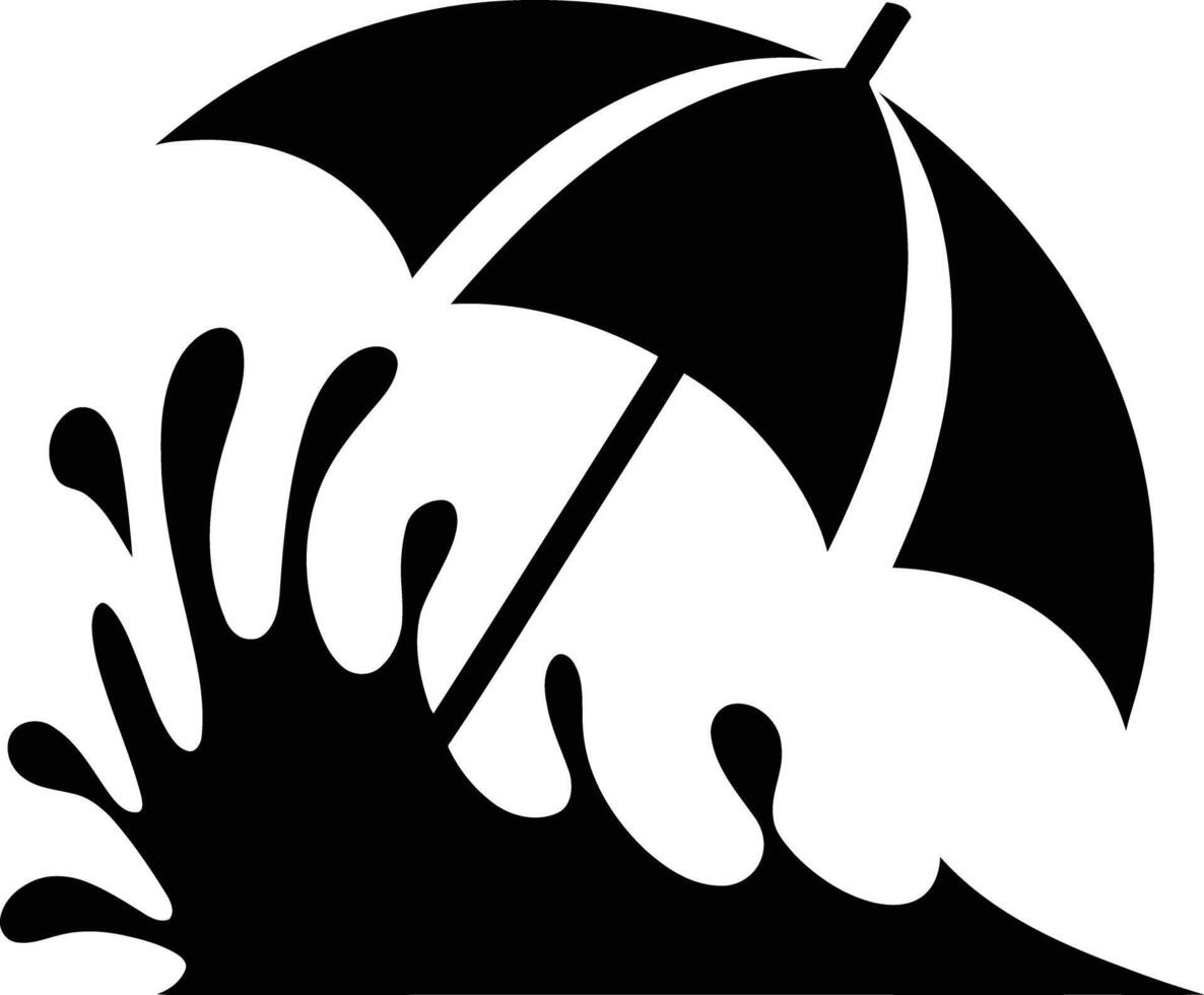 Beach umbrella wave silhouette graphic vector