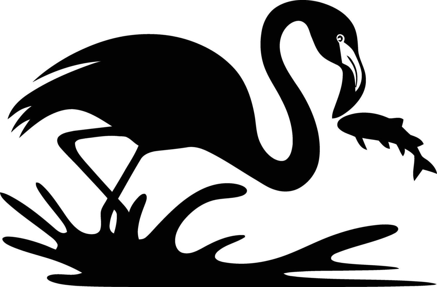 Flamingo catching fish silhouette vector