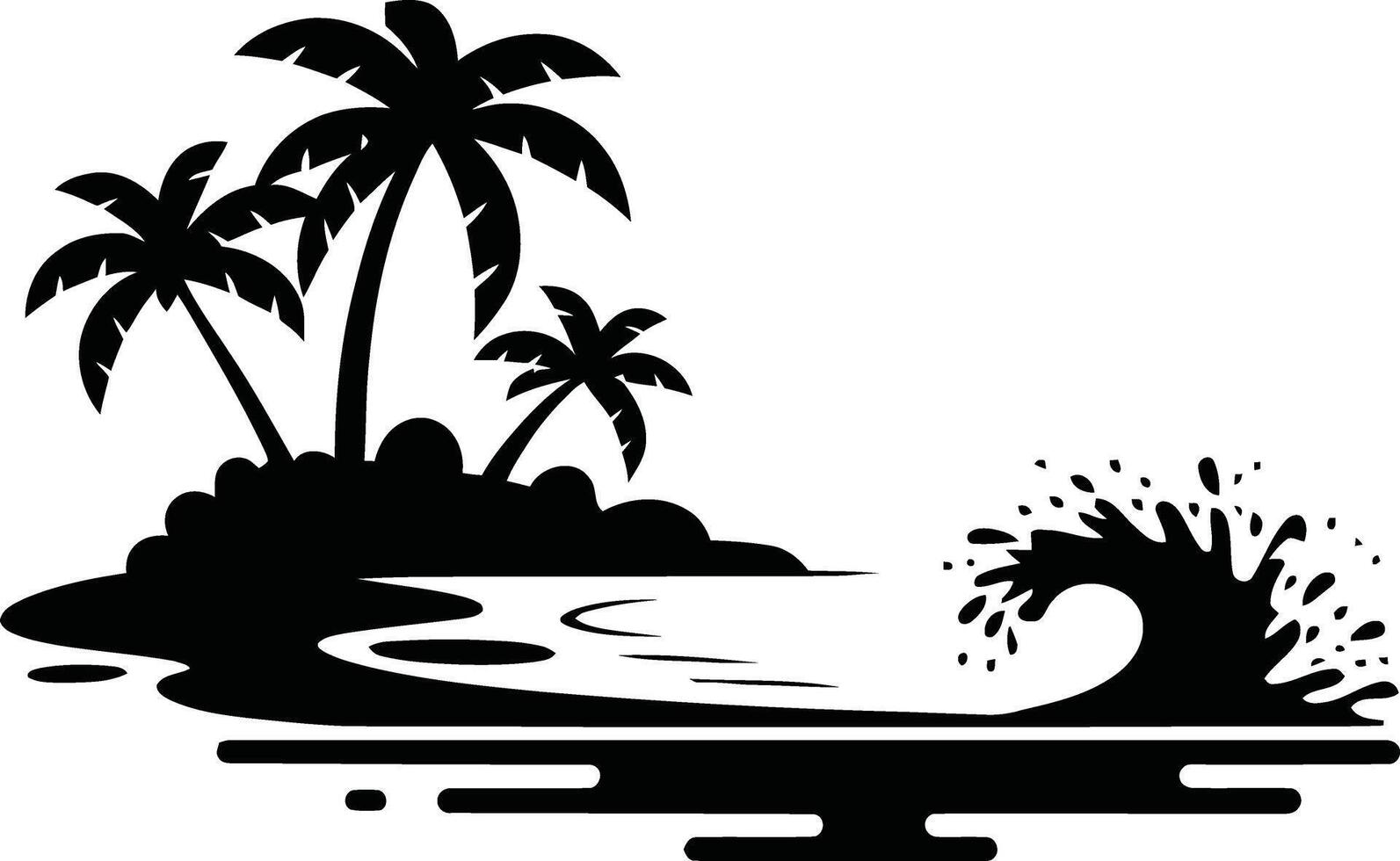 Tropical island scene silhouette vector
