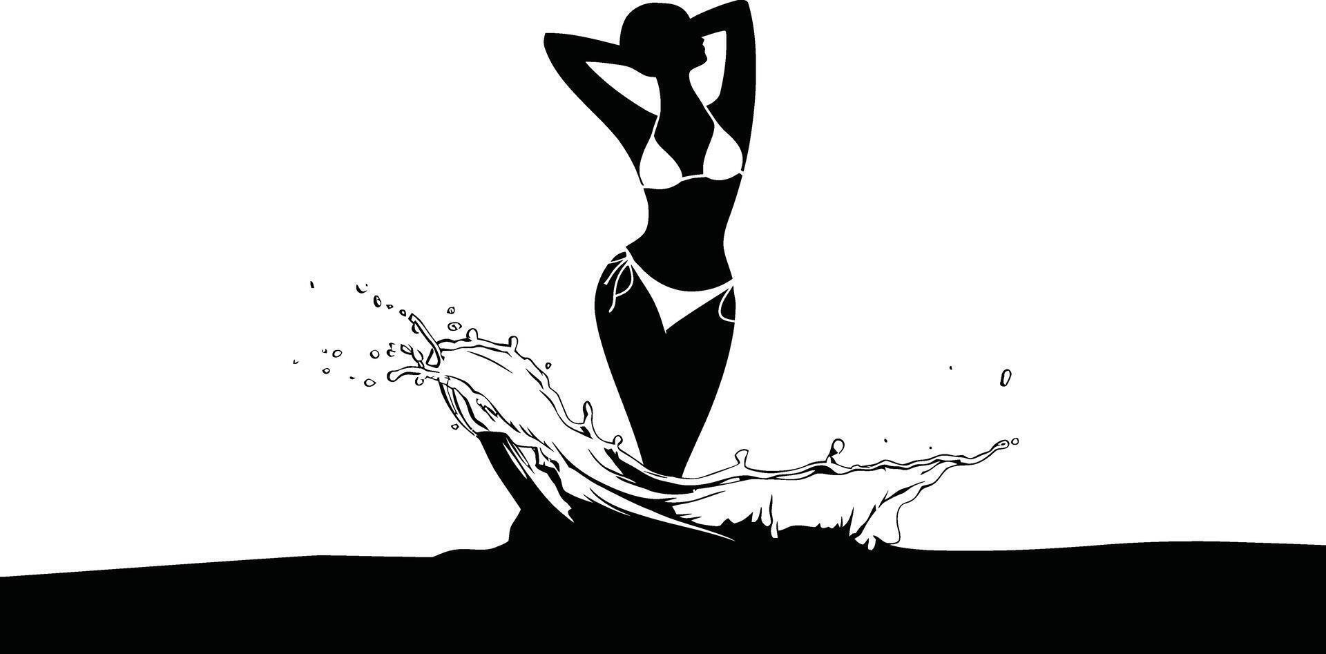 Woman in bikini silhouette splashing in water vector
