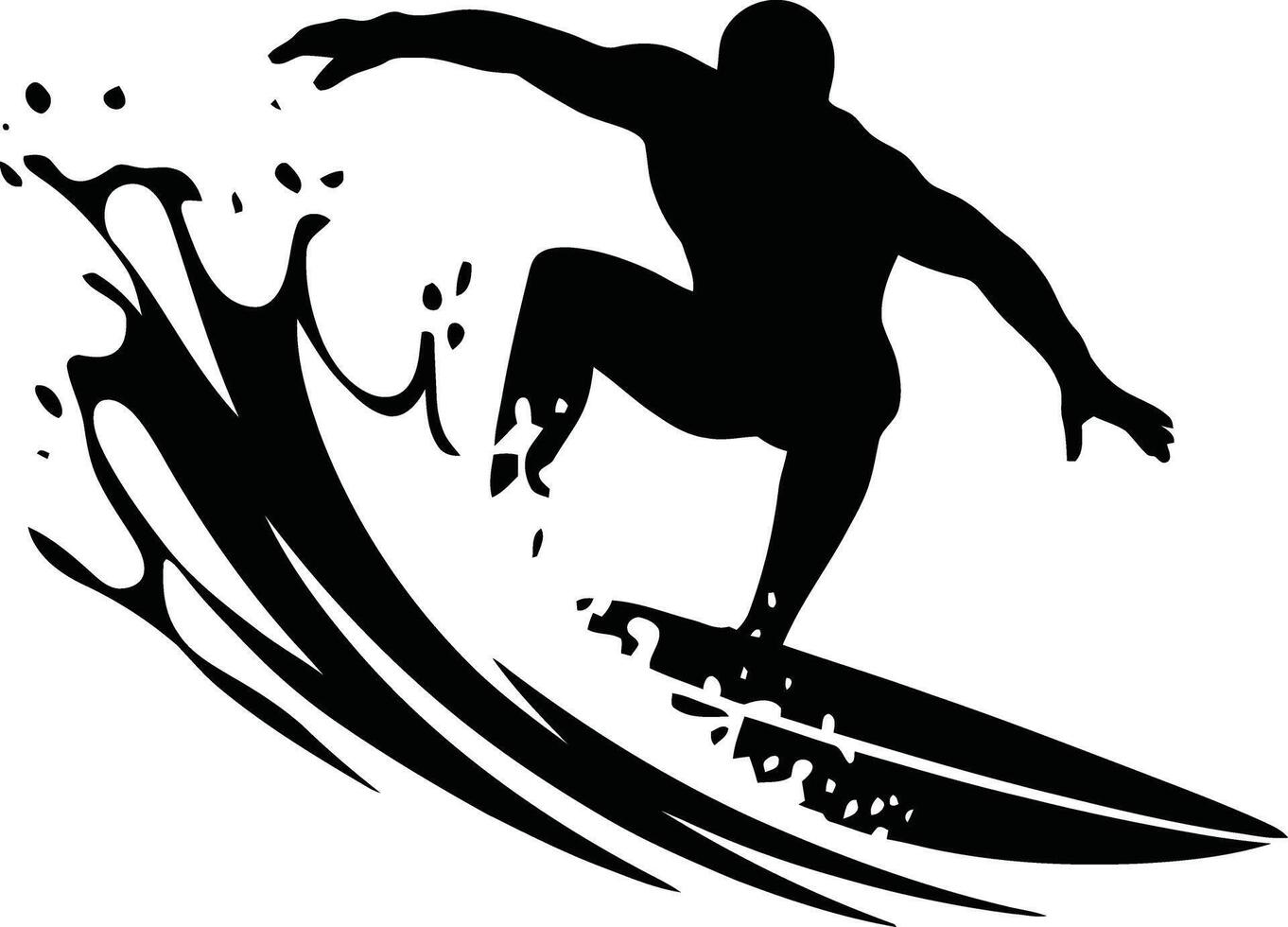 Dynamic surfer silhouette riding a wave vector