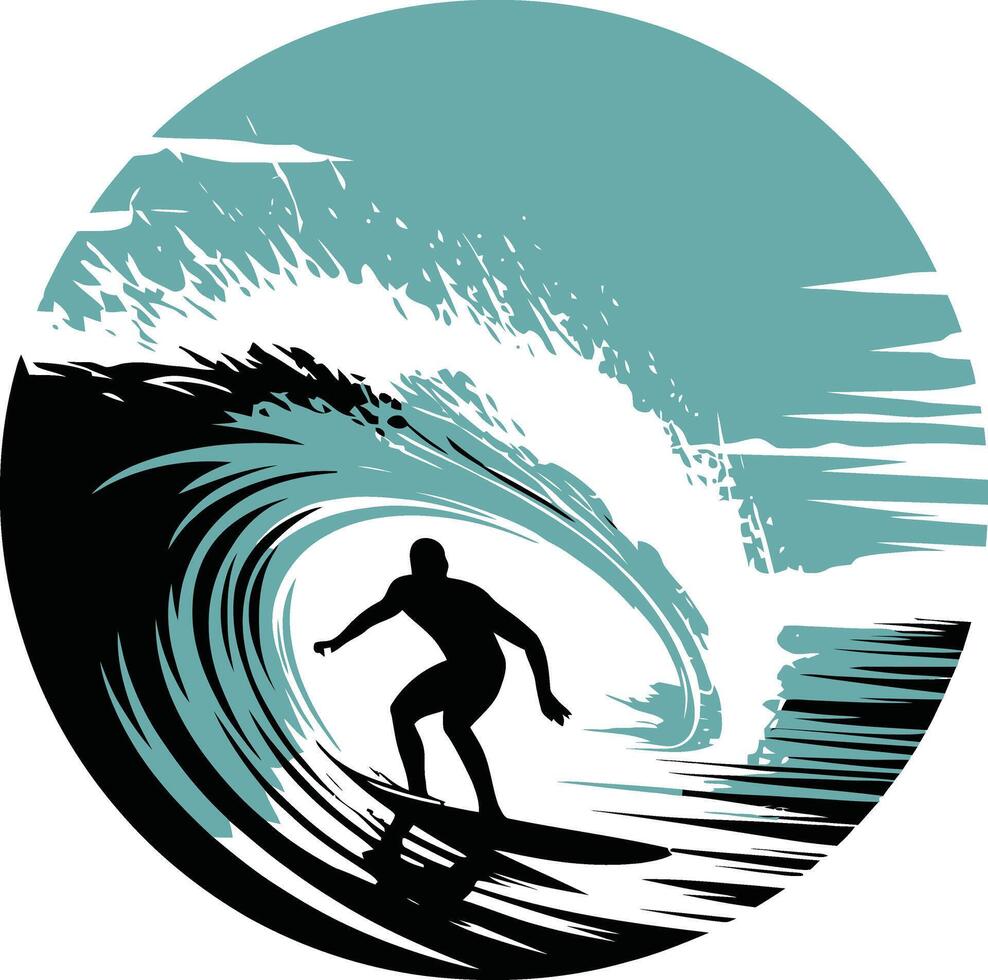 Surfer riding ocean wave silhouette vector